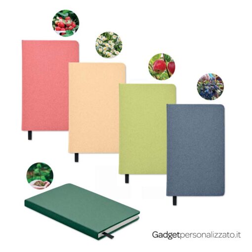 Notebook A5 Grow con copertina rigida in cartone da raccolta sostenibile e semi da piantare