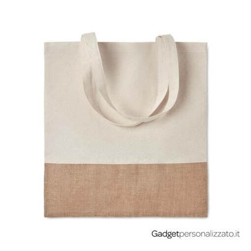 Shopper in cotone twill con dettagli in juta