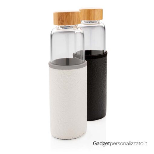 Bottiglia in vetro borosilicato con cover e tappo in bambù 550ml